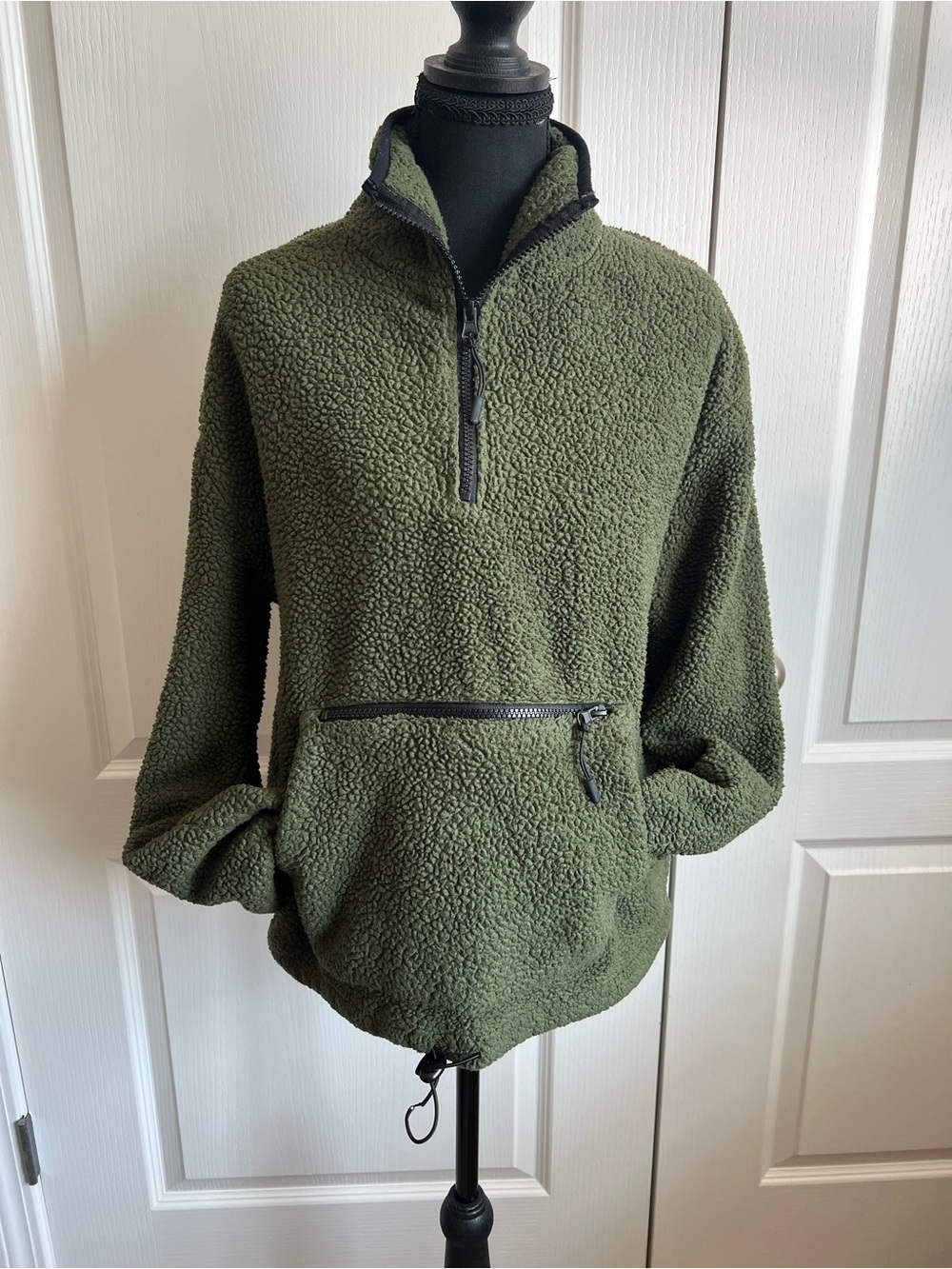 No Boundaries Olive Green Sherpa Half-Zip Pullover